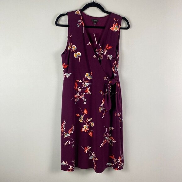 Ann Taylor Dresses & Skirts - Ann Taylor Purple Floral Faux Wrap Dress Size M Sleeveless Tie Waist